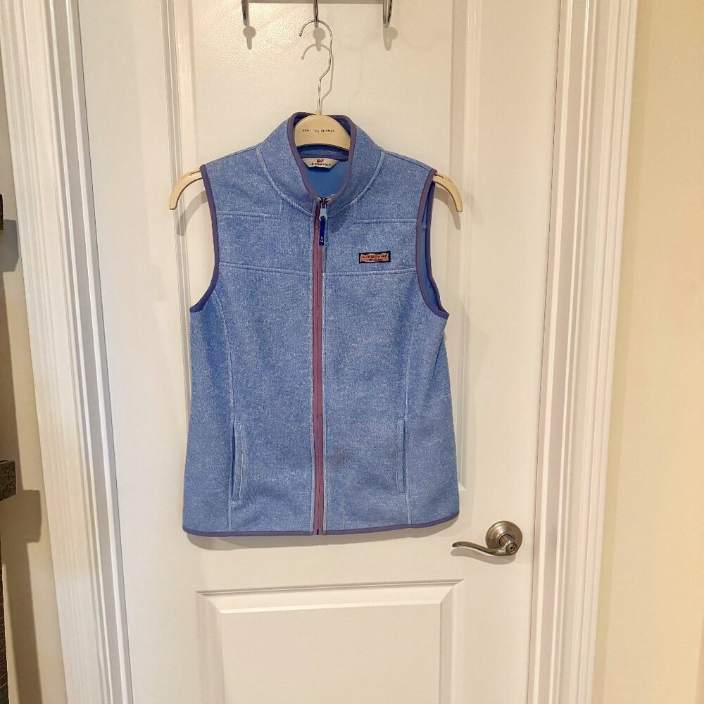 Vineyard Vines Women's Sweater Fleece Vest Full Zip- SIZE M Light Blue Pockets